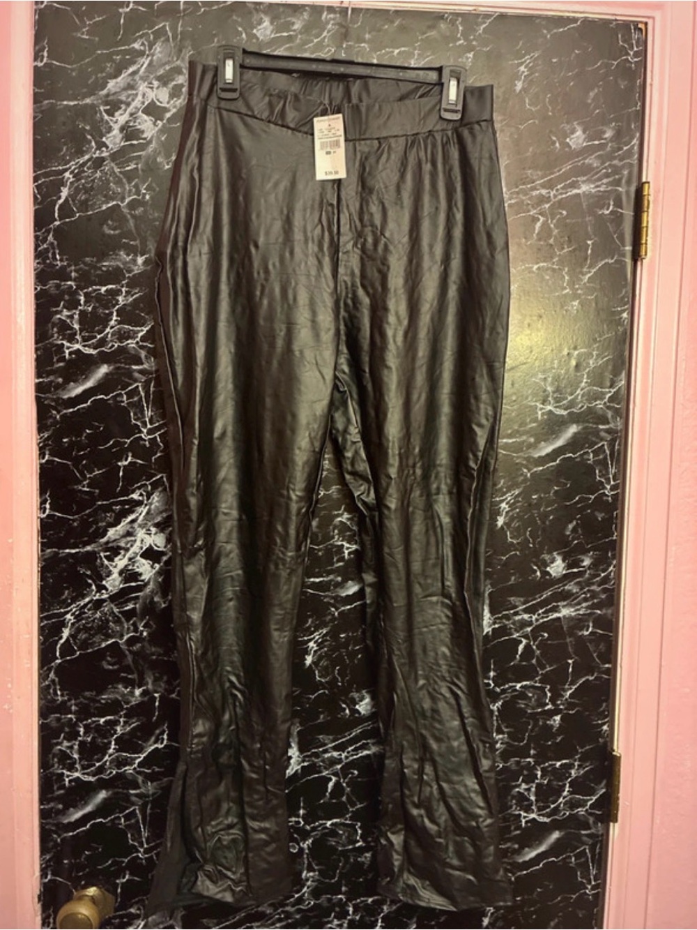 Ashley Stewart black faux leather pants